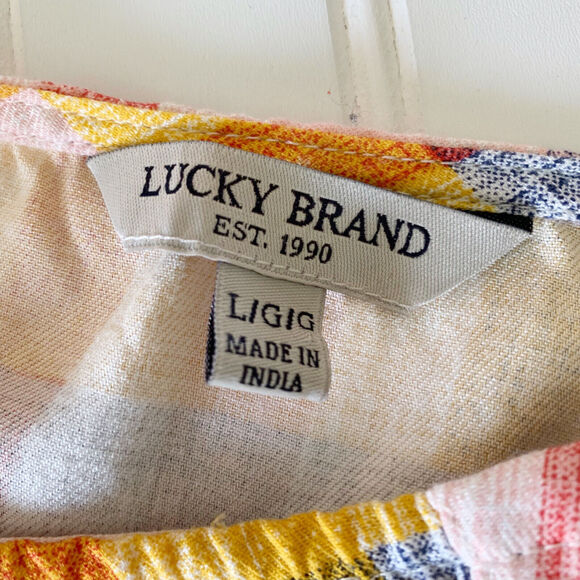 Lucky Brand Multicolor Plaid Crop Top — Women’s L, Button-Front Tie-Front Blouse - Picture 6 of 7